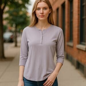 ZARA HOME Gray 3/4 Sleeves Athleisure 3 Button Closure Lounge Top ~ Women's M
